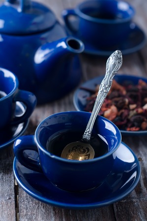 Tea set, herbal tea and cookies Savoiardiの写真素材
