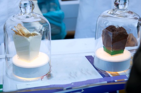 creative dishes of molecular cuisine on food stallの写真素材