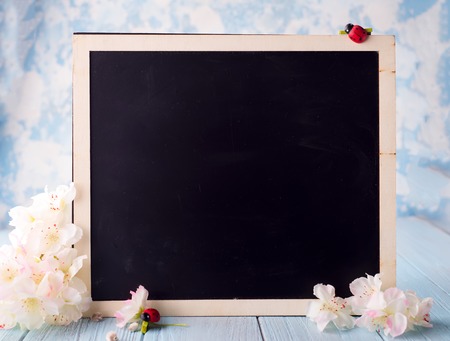 flowers with a chalk boardの写真素材