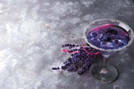 Lavender cocktail with berriesの写真素材
