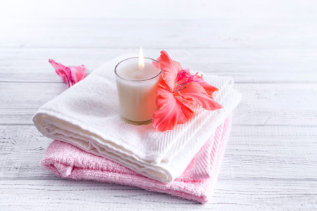 Spa flowers and candlesの写真素材