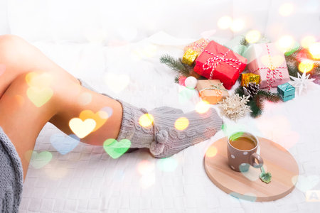 wooden tray with coffee on the bed