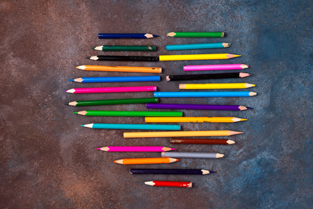 Crayon heart - Heart shape made of colored pencils on stone background. Valentines dayの写真素材