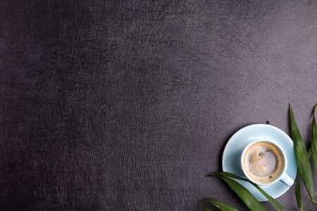 Freshly brewed aromatic coffee drink on  leather.の写真素材