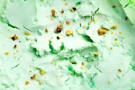 Close-up view of natural food background from homemade freshly cooked cold pistachio pastel green...