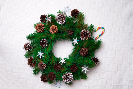 Christmas wreath, isolated on whiteの写真素材