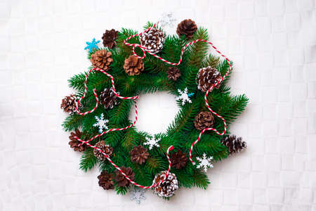 Christmas wreath, isolated on whiteの写真素材