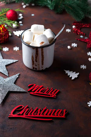 Christmas background with homemade hot chocolate,の写真素材