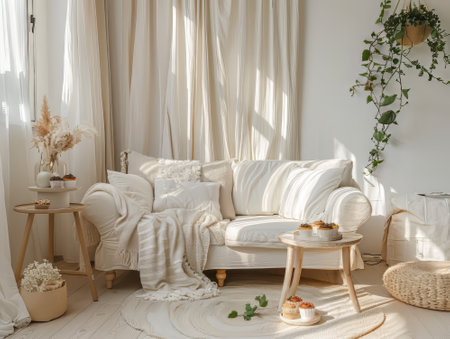 Bright Cozy Living Room with Natural Decor and Cupcakesの素材