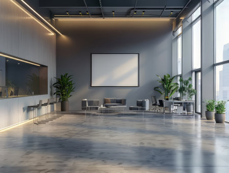 Modern Office Lobby with Blank Poster Frameの素材