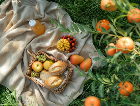 Summer Picnic with Fruits and Fresh Breadの素材