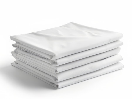 Stack of Folded White Bed Sheets on White Backgroundの素材