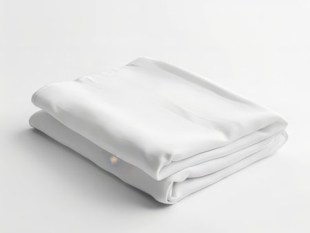 Stack of Folded White Bed Sheets on White Backgroundの素材