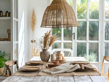 Rustic Dining Table with Natural Light and Dried Flowersの素材