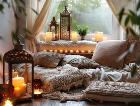 Cozy boho nook with candlesの素材