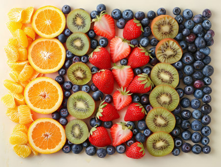 Fresh sliced fruits flatlayの素材