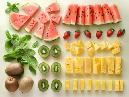 Fresh summer fruits flat layの素材