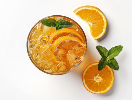 Refreshing orange drink with ice and mintの素材