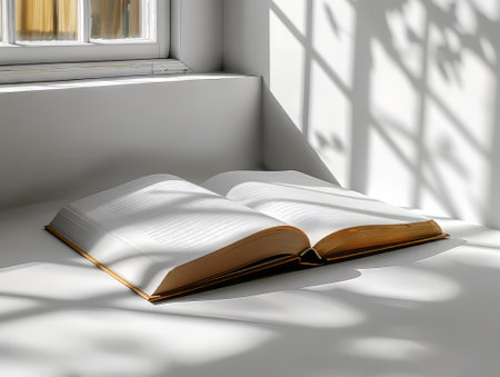 Open blank book in sunlightの素材