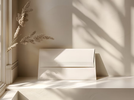 Beige envelope on minimal backgroundの素材