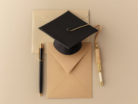 Graduation cap with envelopes and pensの素材
