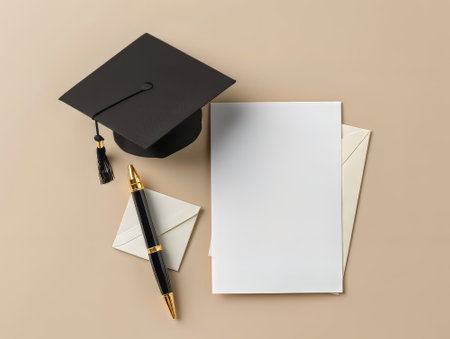 Graduation cap with envelopes and pensの素材