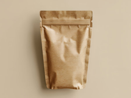 Brown Kraft Ziplock Pouches on White Backgroundの素材
