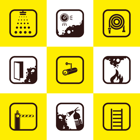 Fire services icons ( Set of 9 Quality icons ). Fire fighter and emergency rescue icons set vector illustration for mobile, web and applications.のイラスト素材