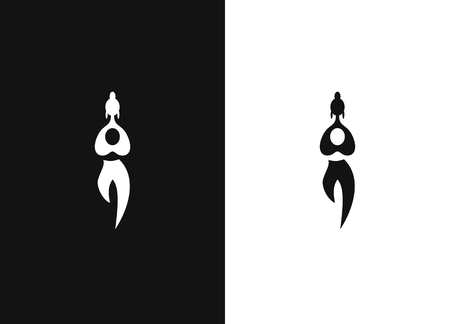 Silhouette of Indian woman. Hindu girl sign. Template for logo. Stylish vector emblem for fabric and packaging - tea. Black white version.のイラスト素材