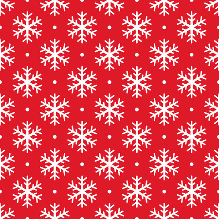 Christmas snowflake seamless pattern. White snow red background. Wrapping texture. Holiday design for Christmas and New Year fashion prints. Vector icons of winter holidays, cold season snowfall.のイラスト素材