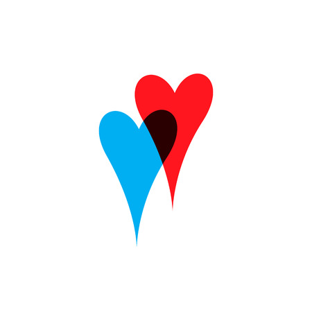Romantic hearts icon blue and red on white background. Love symbol. Happy valentines day and wedding design elements. Simple vector element illustration in a modern style.のイラスト素材
