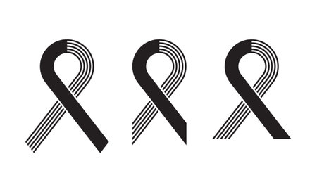 Set of vector black awareness ribbon on white background. World AIDS day. Medical sign for a poster or banner of social action solidarity.のイラスト素材