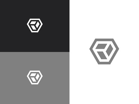 Isometric cube construction. Abstract up object in hexagonal logo template. Icon delivery. Vector design illustrationのイラスト素材