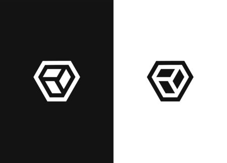 Logo in a simple vector modern style. Minimalistic hexagonal geometric logo. Universal business identity element. Abstract shapes sign. Black white version.のイラスト素材