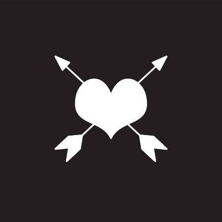 Heart pierced by an arrows icon flat. White symbol illustration isolated on grey background. Vector illustration, icon for love, wedding, dating, valentine greeting card design. Romance elements.のイラスト素材