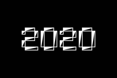 Number inscription 2020. Happy Chinese New Year of the Rat. Greeting card design template in pixel art bitmap style for winter holidays. Festive banner in 8bit art for games. Black and white version.のイラスト素材