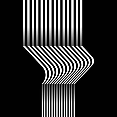 Abstract optical art graphics. White vertical stripes isolated on black background. Vector illustration for your design. Monochrome version.のイラスト素材