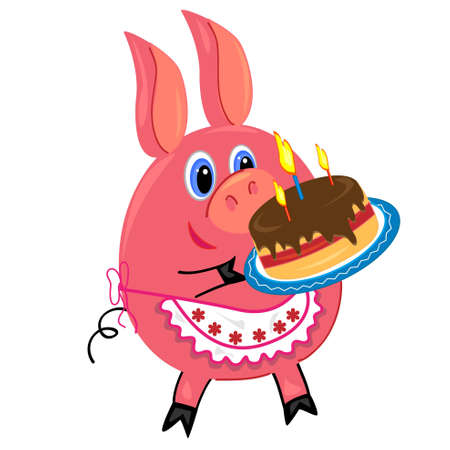 pig with cake.vector illustration.isolated character のイラスト素材