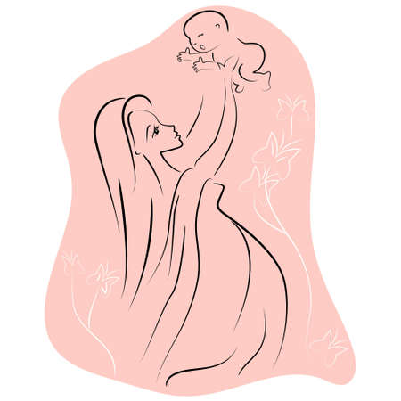 mother with baby illustration. happy motherhood icon のイラスト素材