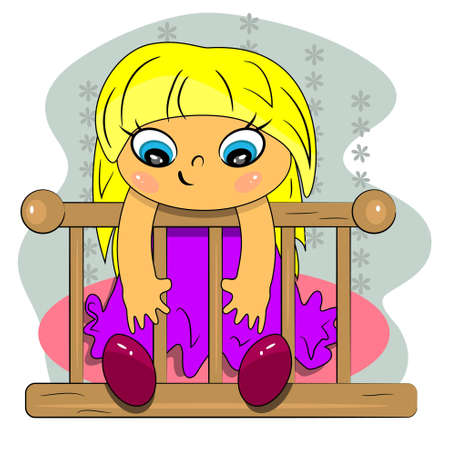 cartoon girl sitting in bed icon. baby playing illustrationのイラスト素材