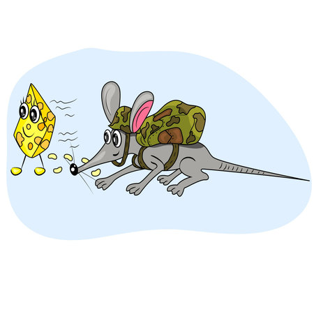 mouse spying cheese cartoon illustration. food and animal のイラスト素材