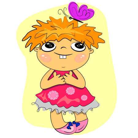 cartoon little girl playing illustration. summer fun icon のイラスト素材