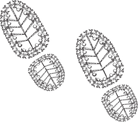 Vector illustration. Icon dirty shoe marks. Isolated on white background. Dirty shoe human footprints.のイラスト素材