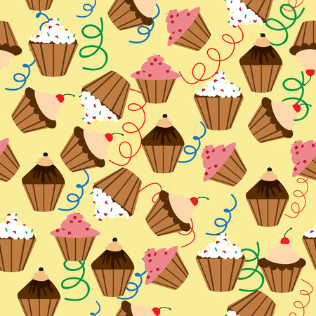 Seamless pattern. Sweet cupcakes with cream.のイラスト素材