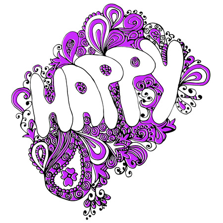 Vector illustration. Painted by hand. With an inscription happy.のイラスト素材