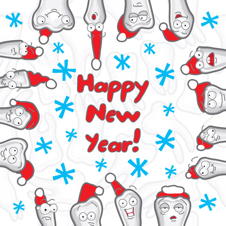Teeth  Happy New Year greeting card inscriptions for the dentist のイラスト素材
