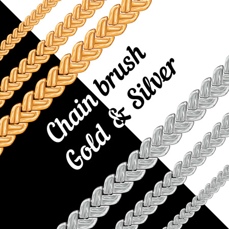 Set of chains of metal brushes - gold and silver  vectorのイラスト素材
