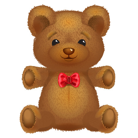 Teddy bear vector brown with a red bow on a white background のイラスト素材