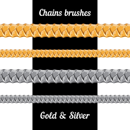 Set of chains of metal brushes - gold and silver  vectorのイラスト素材