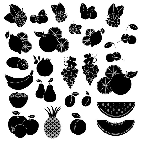 Black white vector icons - fruits and berries のイラスト素材